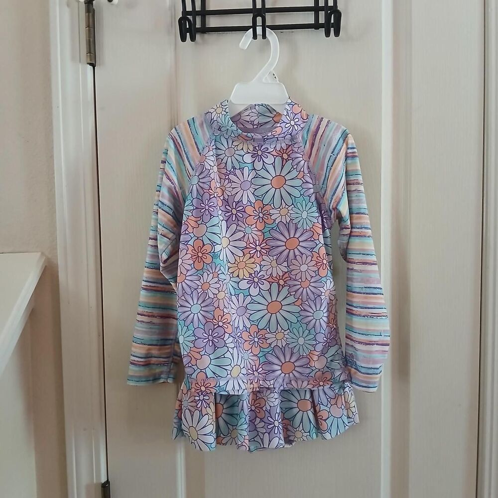 UV Skinz Floral Swim Set Long Sleeve Rash Guard Top Skirt Bottom UPF 50 Girls 7